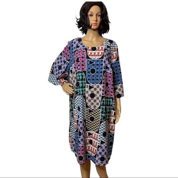 Eloquii Size 16 Bold Block Print A Line Dress Half Sleeve Polyester Unlined - Picture 1 of 6